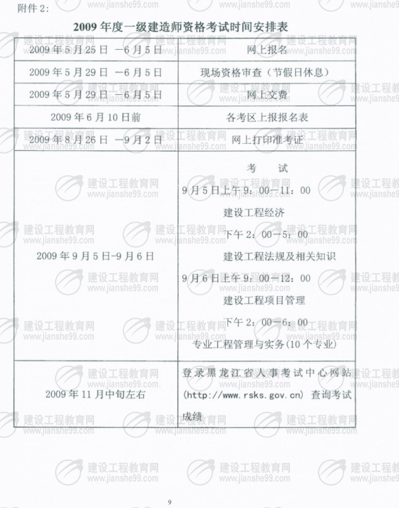 齊齊哈爾2009年一級建造師考試報名時間為5月25日至6月5日