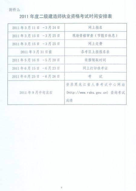 2011年黑龍江省二級(jí)建造師報(bào)名時(shí)間為2011年3月11日-3月24日