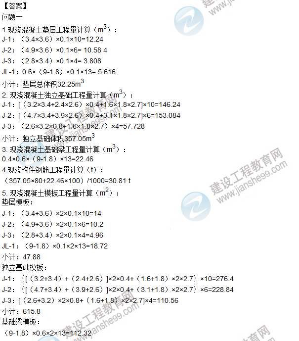 2015年造價案例分析試題答案解析