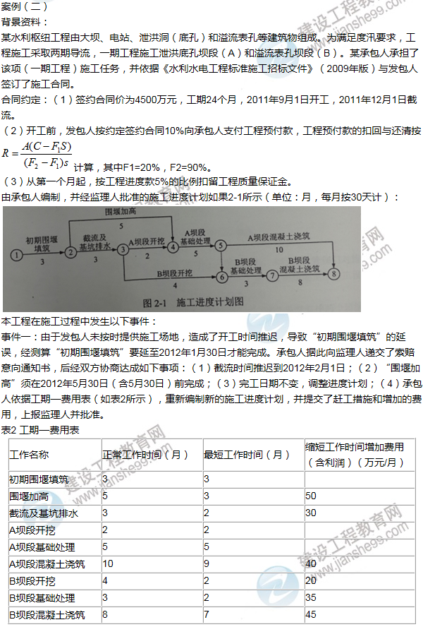 2014年一級(jí)建造師水利水電工程試題及答案(案例二)