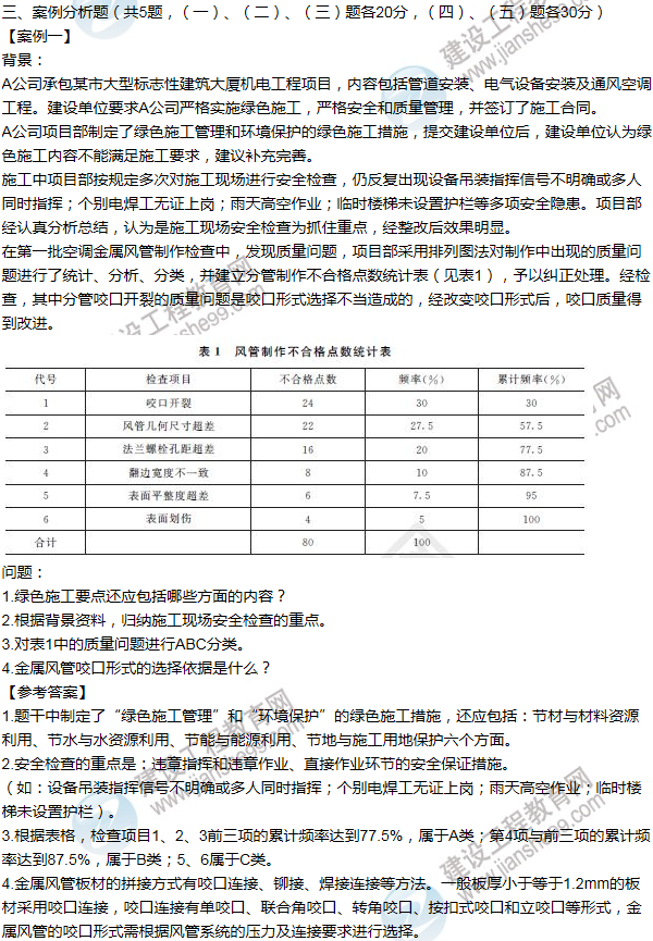 2015年一級建造師機(jī)電工程試題及答案(案例一)