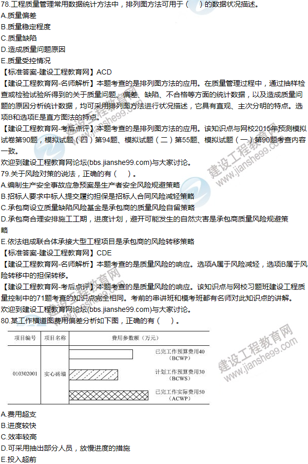 2015年一級建造師項(xiàng)目管理試題及答案(71-80題)