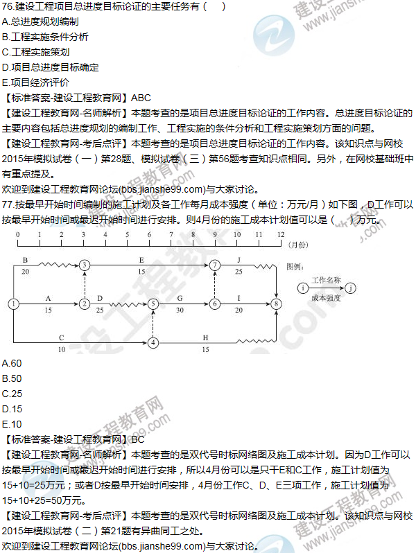 2015年一級建造師項(xiàng)目管理試題及答案(71-80題)