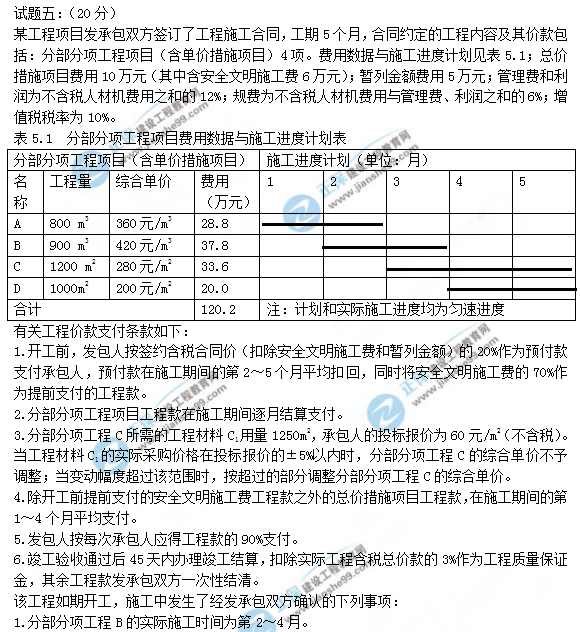 2018年造價工程師考試案例分析第六題答案解析