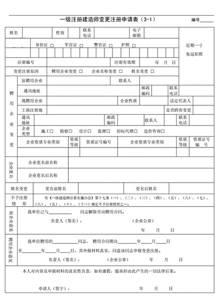 一級(jí)建造師證書(shū)注冊(cè)變更申請(qǐng)表