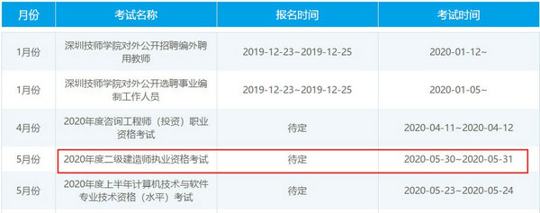 廣東深圳2020年二級建造師考試時間