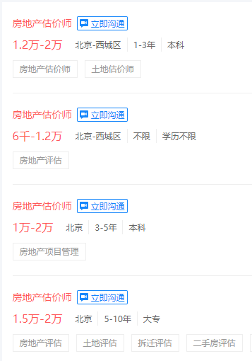 某招聘網(wǎng)站房地產(chǎn)估價師薪資
