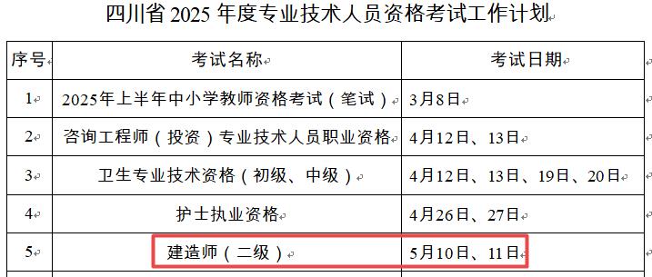 2025年四川二級(jí)建造師考試時(shí)間5月10日、11日